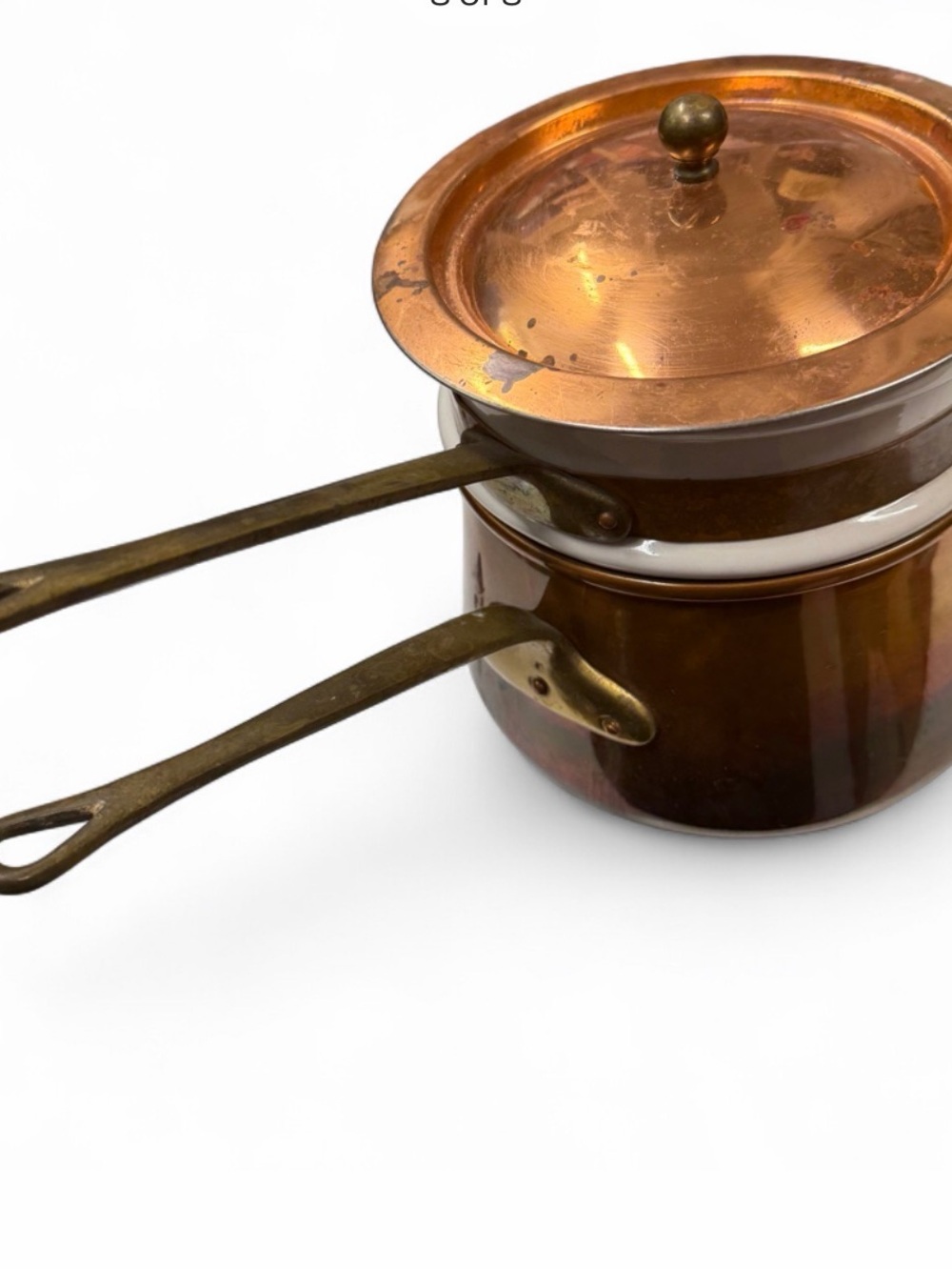 Copper Double Saucepan Set with Lid - Brown Copper Finish